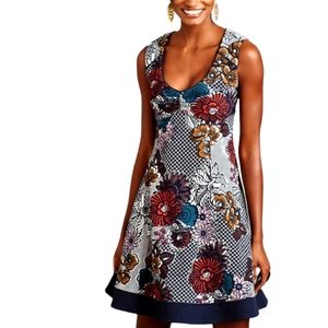 MAEVE ANTHROPOLOGIE Navy Floral Print Fairchild A Line Cutout Dress BOHO Small
